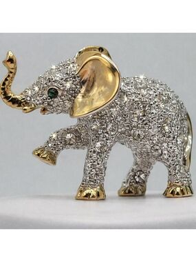 Luxury Gold & Silver Tone Crystal Elephant Brooch Collectible Rhinestone